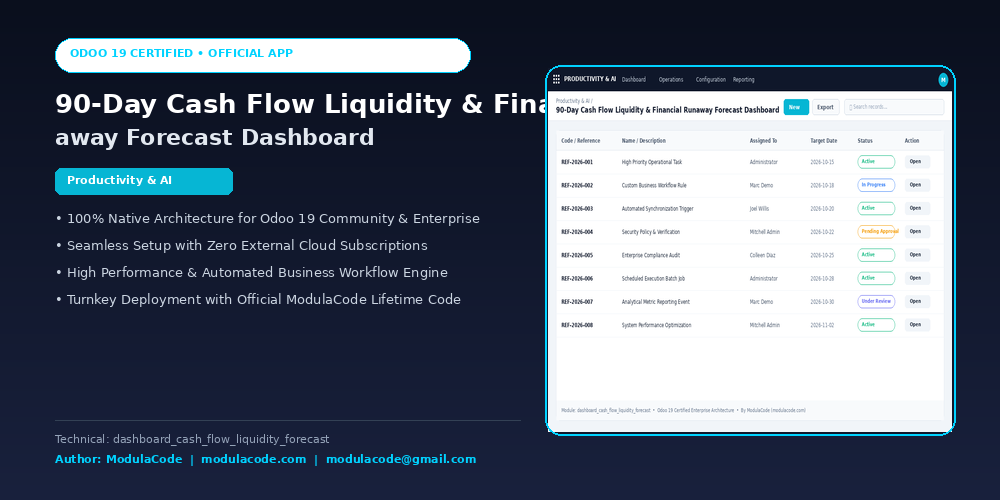 90-Day Cash Flow Liquidity & Financial Runaway Forecast Dashboard
